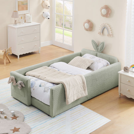 Cute Rabbit Ear Upholstered Platform Bed Frame With Safety Rail HouseOfZazla