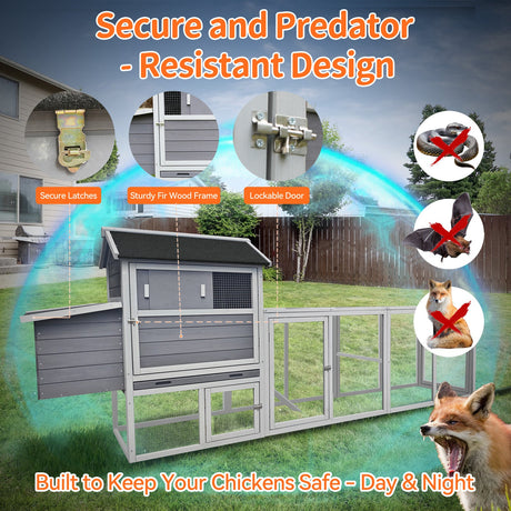 Gray Wooden Chicken Coop with Run and Nesting Box HouseOfZazla