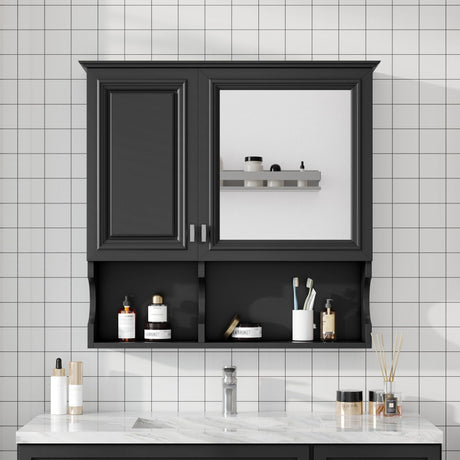 Wall Mounted Mirror Medicine Cabinet, Bathroom Storage With Doors And Open Shelves HouseOfZazla