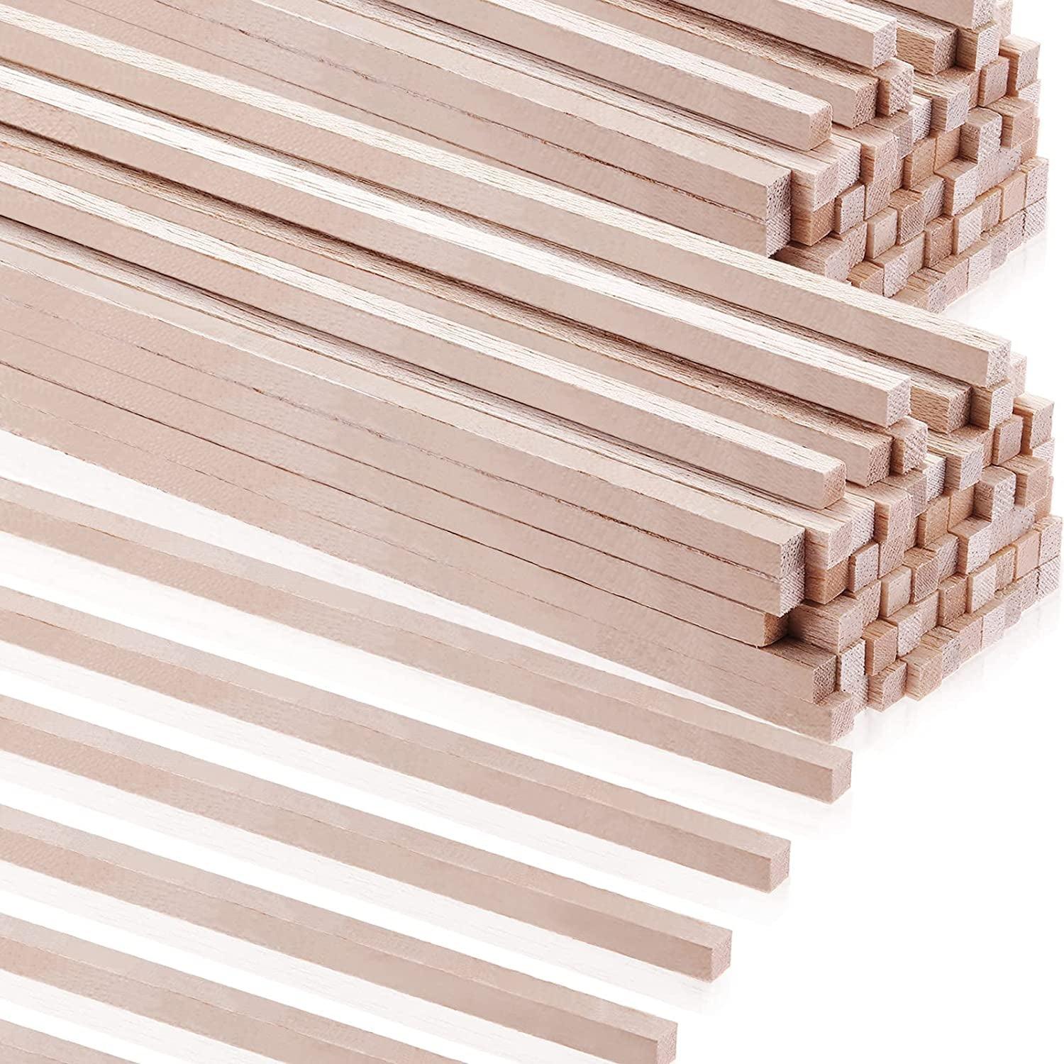Balsa Wood Sticks 1/8 X 1/8 X 12 Inch Hardwood Square Dowels Unfinished Wooden Strips (60 Pieces) - WoodArtSupply