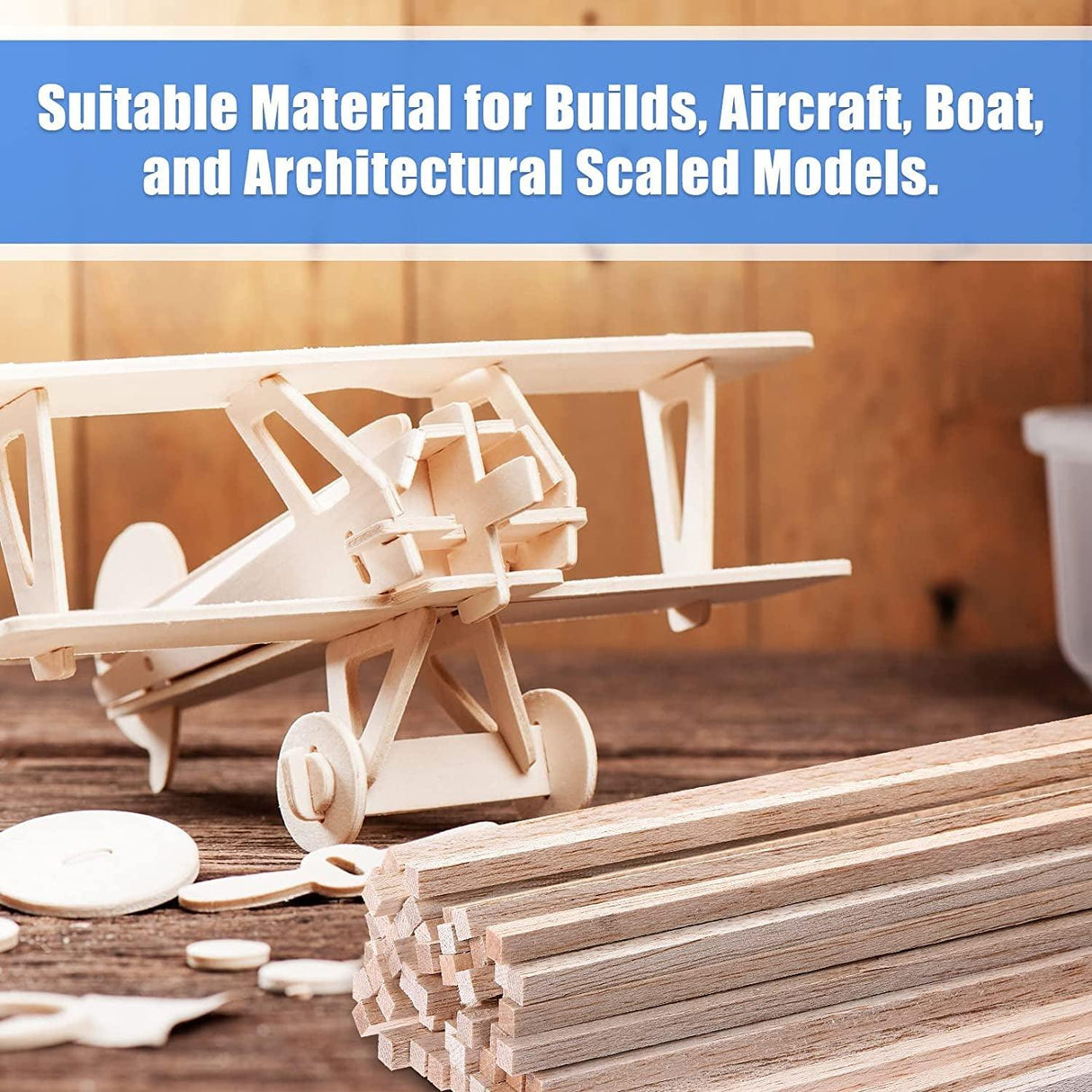 Balsa Wood Sticks 1/8 X 1/8 X 12 Inch Hardwood Square Dowels Unfinished Wooden Strips (60 Pieces) WoodArtSupply