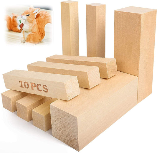 Basswood Carving Blocks Large Wood Whittling Kit 10 Pcs with Two 6"X 2"X 2" and Eight 6"X 1"X 1" Unfinished Wood - WoodArtSupply