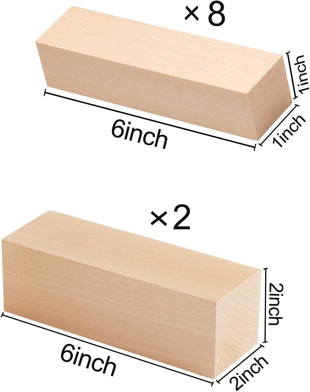 Basswood Carving Blocks Large Wood Whittling Kit 10 Pcs with Two 6"X 2"X 2" and Eight 6"X 1"X 1" Unfinished Wood - WoodArtSupply