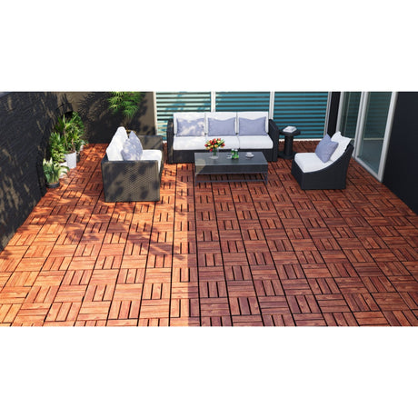 Interlocking Deck Tiles Checker Pattern, Square Acacia Hardwood Outdoor Flooring For Patio, Bancony, Pool Side HouseOfZazla