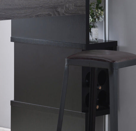 Home Bar Table With Wine Glass Compartment And Three Shelves - Distressed Gray / Black HouseOfZazla