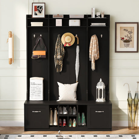 5 In 1 Entryway Bench With Coat Rack, 7 Sturdy Hooks, 2 Spacious Drawers And Adjustable Shelves HouseOfZazla