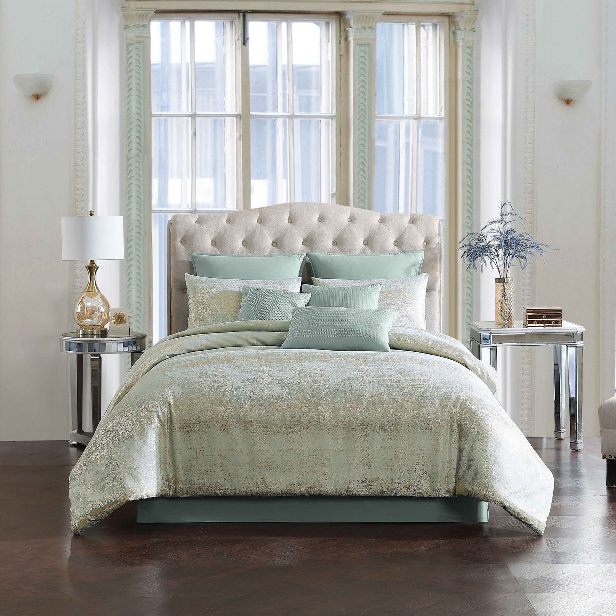 Vesta Gold Satin Circle-Quilted 7-Piece Comforter Set