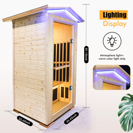 Single Person Spruce Far Infrared Sauna With Ambient Lighting And Bluetooth Music - Natural HouseOfZazla