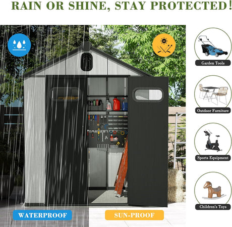 5x3FT Outdoor Resin Storage Shed with Transparent Windows & Louvered Vents HouseOfZazla