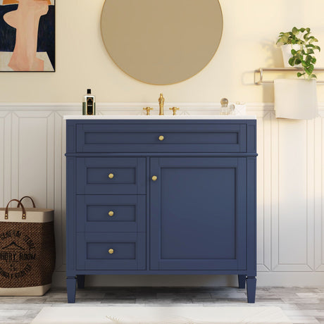 Bathroom Vanity With Top Sink, Modern Bathroom Storage Cabinet, 2 Drawers And A Tip-Out Drawer, Single Sink Bathroom Vanity - Blue HouseOfZazla