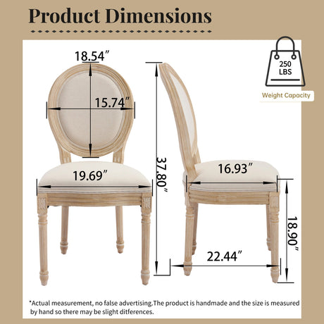 French Country Dining Chairs Set of 2 with Upholstered Round Back HouseOfZazla
