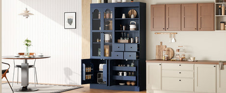 TOPMAX Freestanding Buffet With Hutch - Tall Kitchen Pantry Cabinet HouseOfZazla