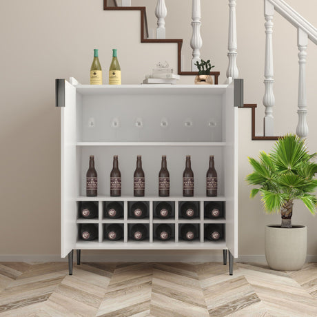 2 Door Wine Bar Cabinet With Adjustable Shelf, Soft-Closing Hinges, And High Feet - White HouseOfZazla