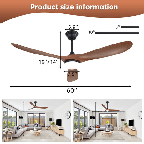 Smart Ceiling Fan With Lights, 3 Blades, Reversible Quiet DC Motor For Indoor HouseOfZazla