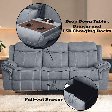 Zubaida Two Tone Recliner Sofa with USB Port and Drop Down Table HouseOfZazla