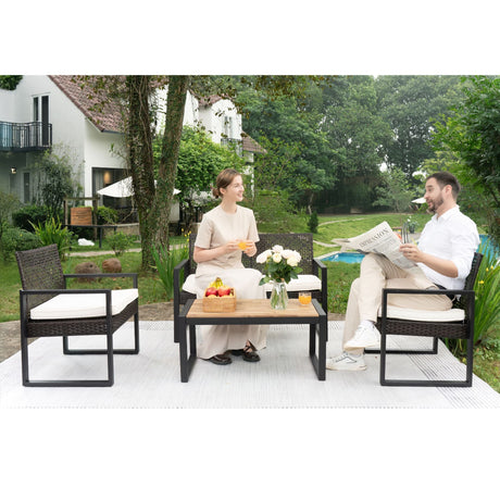 4 Piece Patio Furniture Set With Acacia Wood Table Top And Cushions HouseOfZazla