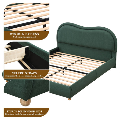 Queen Size Upholstered Platform Bed Frame with Rounded Corners Curved Headboard HouseOfZazla