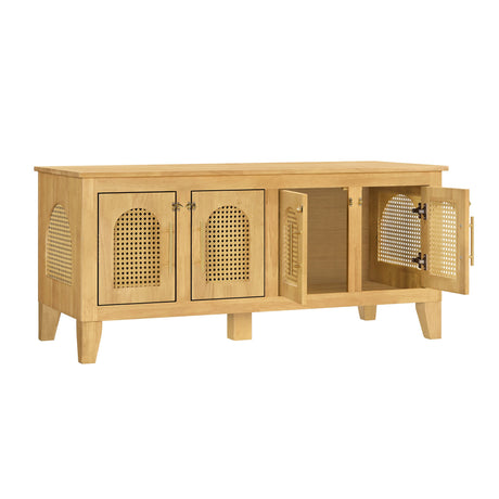 Lars Indoor Rattan Decorated Rubber Wood Dog Crate Cabinet HouseOfZazla