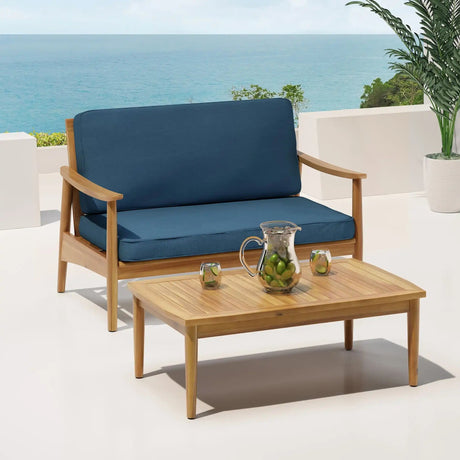 Outdoor Acacia Wood Loveseat Set With Coffee Table HouseOfZazla
