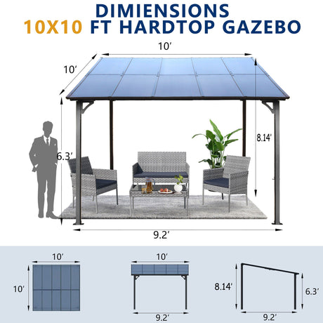 Wall Mounted Outdoor Pergola Gazebo, Heavy Duty Metal Awning With Roof HouseOfZazla