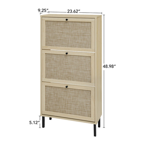 Modern Rattan 3 Door Shoe Rack Cabinet for Entryway HouseOfZazla