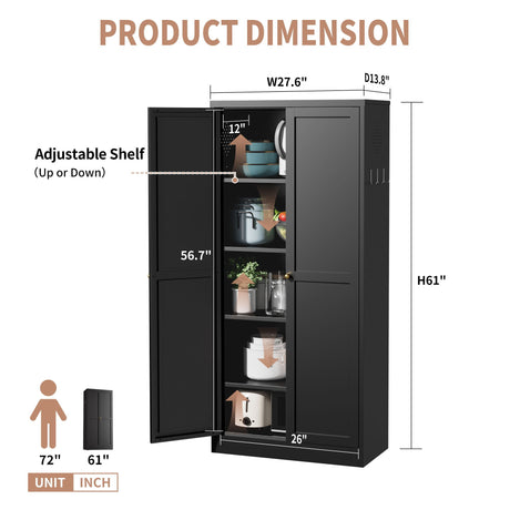 Kitchen Pantry Cabinet With 4 Adjustable Shelves, Heavy Duty Freestanding Organizer HouseOfZazla