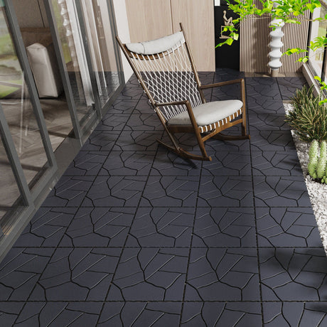 Stone Style Patio Deck Tiles For Porch (Set of 44) - Gray HouseOfZazla