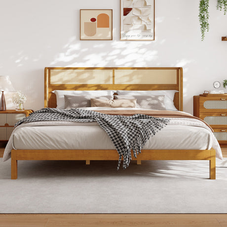 Premium Rubber Wood Platform Bed Frame with Headboard HouseOfZazla