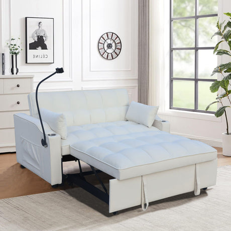 Modern Loveseat Futon Sofa With Pullout Bed, Adjustable Reclining Backrest, Toss Pillows HouseOfZazla