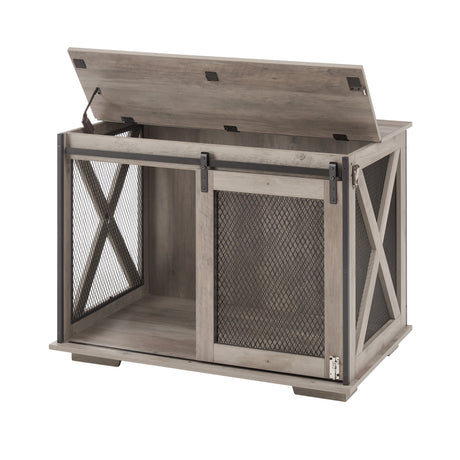 Farmhouse Dog Cage Crate Furniture with Sliding Barn Door HouseOfZazla