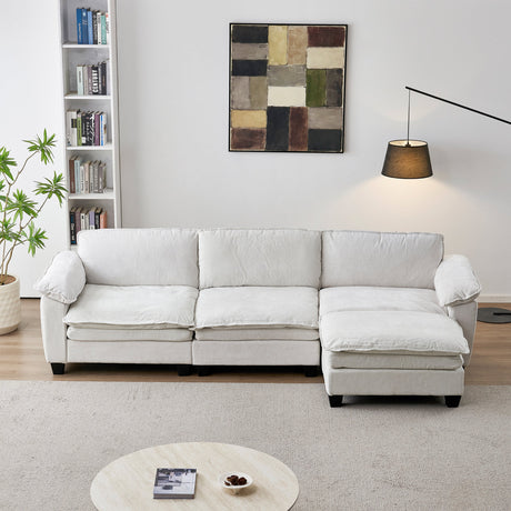 Living Room Sofa Luxury Couch with Ottoman in Soft Chenille Beige HouseOfZazla