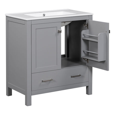 Bathroom Vanity With Single Sink, Combo Cabinet Undermount Sink, Bathroom Storage Cabinet With Two Doors And A Drawer, Soft Closing, Multifunctional Storage, Solid Wood Frame HouseOfZazla