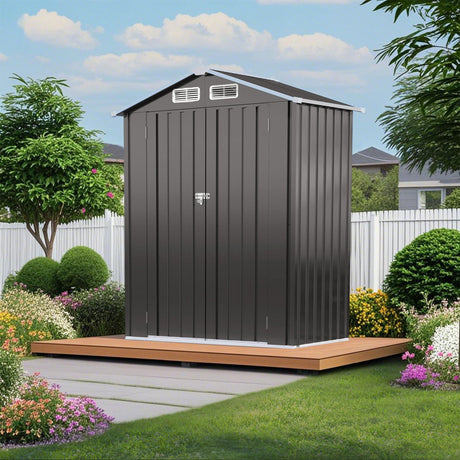 5 X 3 Ft Compact Metal Outdoor Storage Shed With Pitched Roof, Lockable Door - Gray HouseOfZazla