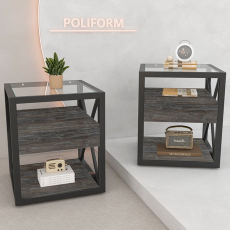 Set of 2 Modern End Tables with Drawer - Nightstands HouseOfZazla