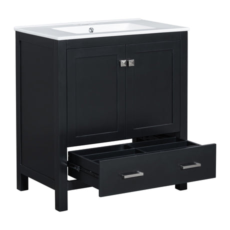 Bathroom Vanity With Single Sink, Combo Cabinet Undermount Sink, Bathroom Storage Cabinet With Two Doors And A Drawer, Soft Closing, Multifunctional Storage, Solid Wood Frame HouseOfZazla