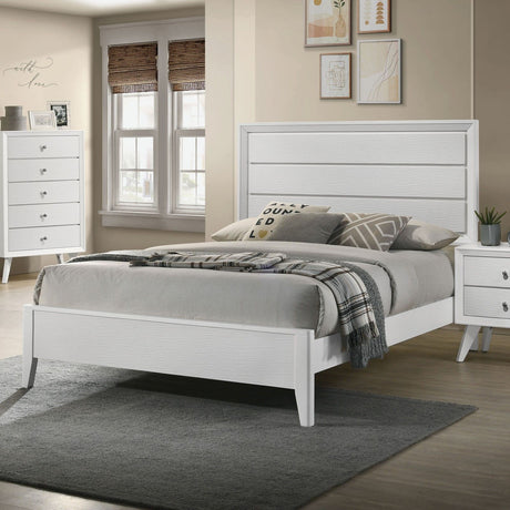 Modern Bed Frame With Wave Texture Headboard And Angled Legs HouseOfZazla