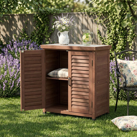 Potting Bench With Storage Cabinet And Metal Table Top For Outdoor HouseOfZazla