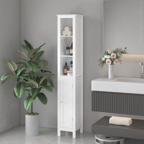 Slim Tall Bathroom Storage Cabinet With Adjustable Shelves, Anti Tip Freestanding Cabinet - White HouseOfZazla