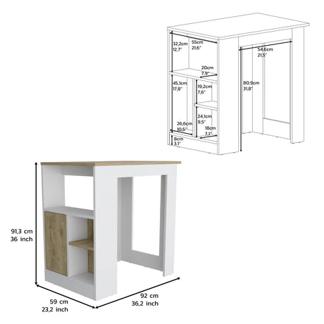 Kitchen Island Three Open Side Storage Shelves And One Push-To-Open Cabinet - White / Macadamia HouseOfZazla