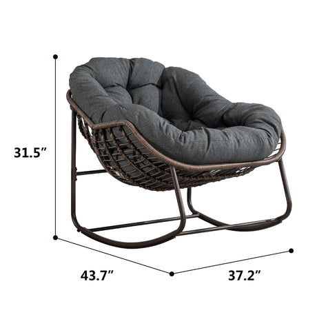 Outdoor Rattan Rocking Chair with Padded Cushion HouseOfZazla