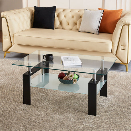Luxury Modern Tempered Glass Coffee Table with 2 Layers HouseOfZazla