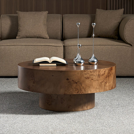 31.49" Burl Wood Veneer Round Coffee Table HouseOfZazla