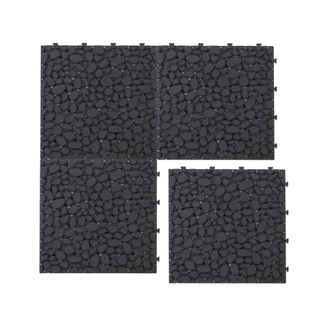 Interlocking Deck Tiles Plastic Waterproof Outdoor All Weather Anti-Slip Bathroom Shower Balcony Porch Strong Weight Capacity Upto 440 Lbs, Pebble Stone Pattern HouseOfZazla