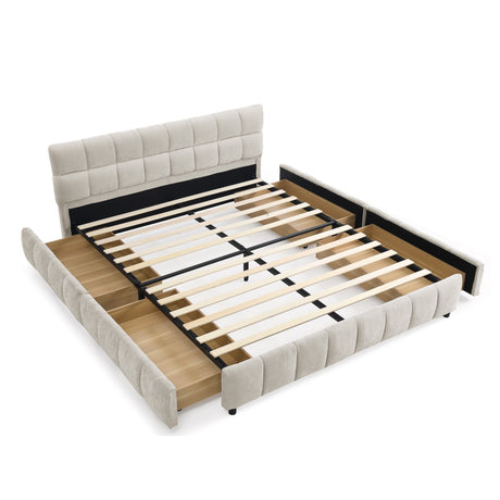 Modern Platform Bed Frame With Thick Fabric HouseOfZazla