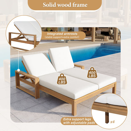 Outdoor Double Lounge Chair With 5 Position Adjustable Backrest HouseOfZazla