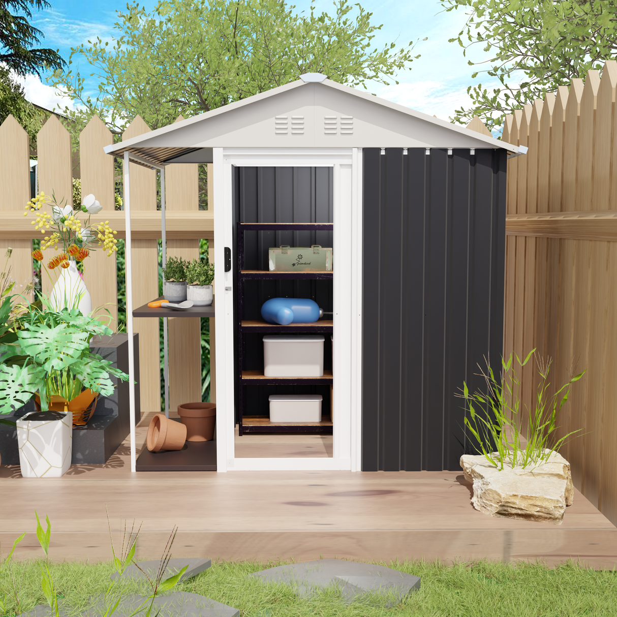 6 x 4 Ft Outdoor Storage Shed with Rack