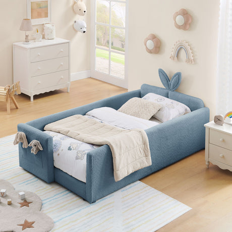 Cute Rabbit Ear Upholstered Platform Bed Frame With Safety Rail HouseOfZazla