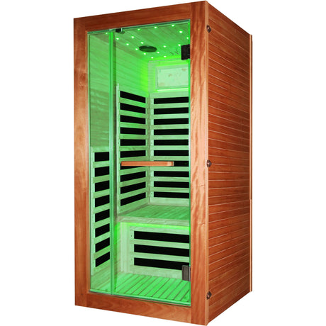 Single Person Sauna Room With LED Lighting, Epoxy Heating Plates, And Compact Design - American White Oak HouseOfZazla