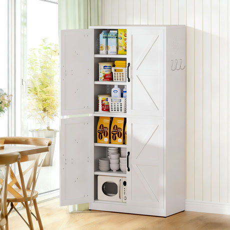 Kitchen Pantry Cabinet With Adjustable Shelves, Heavy Duty Storage - White HouseOfZazla
