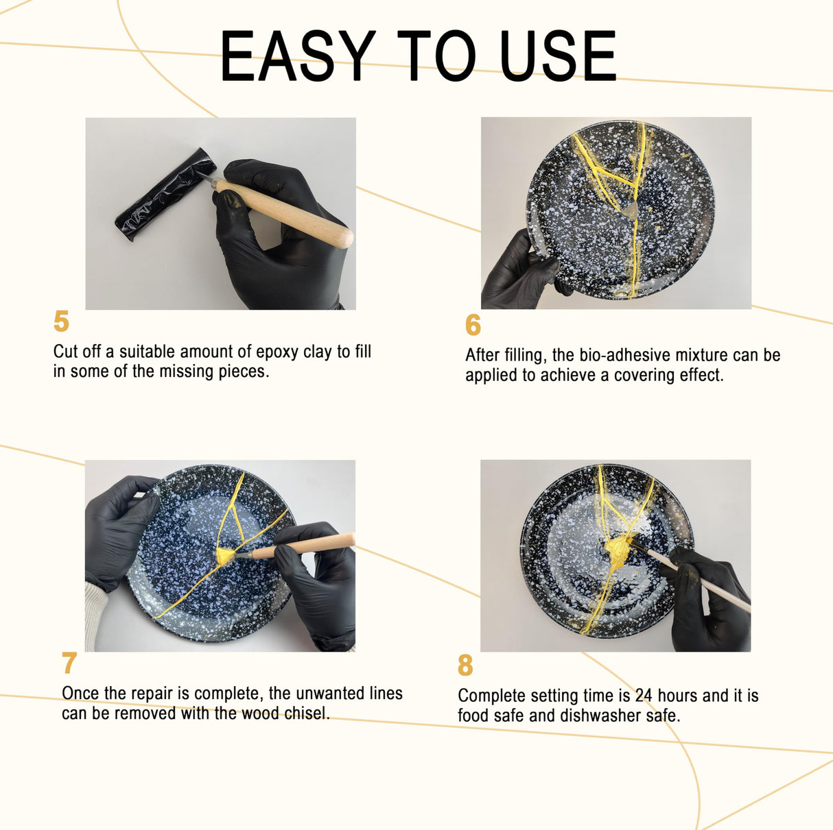 Bio Kintsugi Repair Kit, Natural Bio Kintsugi Kit Repair Your Meaningful Pottery with Gold Glue, Dishwasher Safe, Food Safe, KINTSUGI Pottery Repair for Starter MUFUN